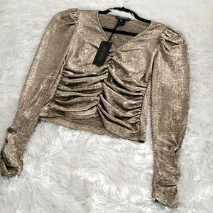 RACHEL ZOE METALLIC GOLD V-NECK TOP XS